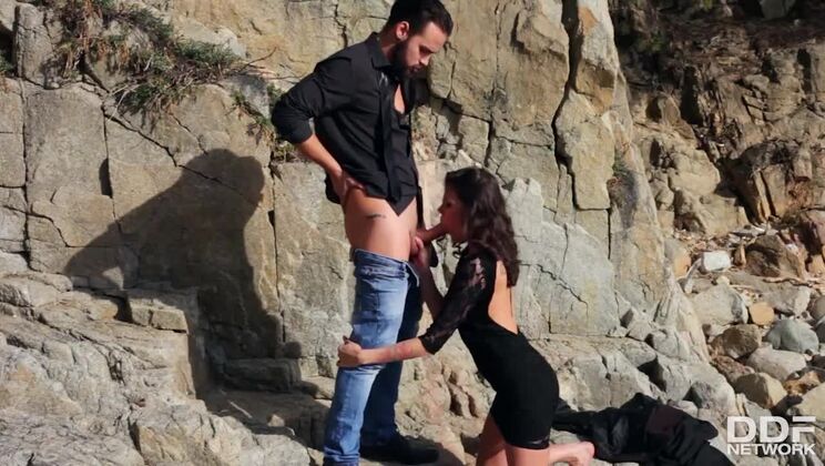 [OnlyBlowjob] - Hot Russian Brunette Verona Sky Deepthroats on Beach - Verona Sky