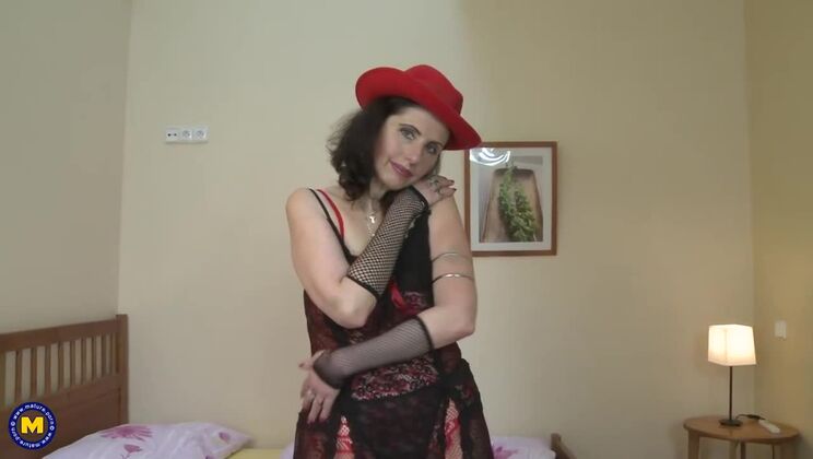 Sexy solo with hairy mature pussy and lingerie