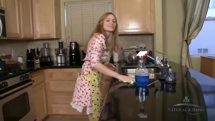Hairy Heidi Masturbates in Kitchen
