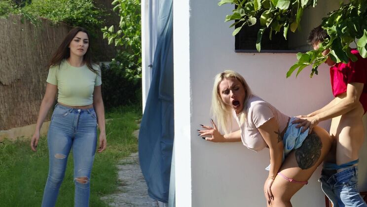 Blonde Bombshell Gets Spanked in Shed