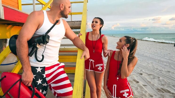 Three Hot Lifeguards Sharing One Big Cock