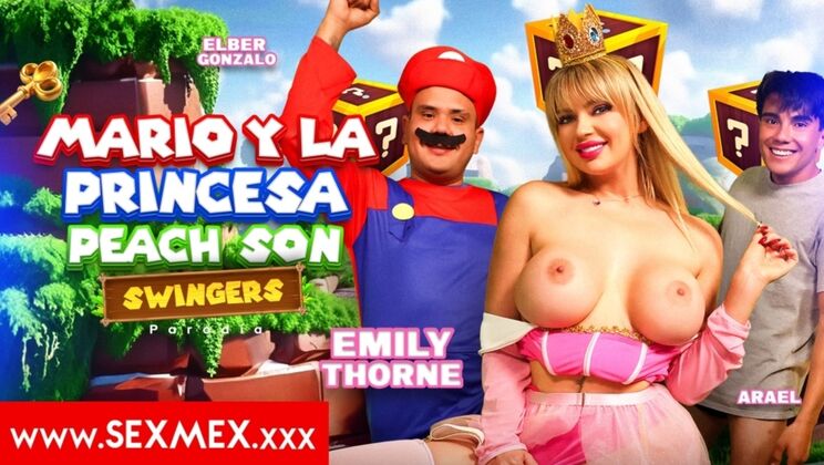 [SEXMEX] - Big Tits Emily Thorne in Wild Threesome with Mario & Peach - Emily Thorne
