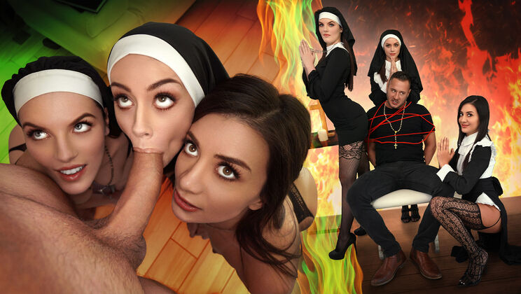 [BFFs] - Brunette & Latina Nuns Spank and Ride Danny Mountain - Danny Mountain - Natalie Brooks - Fiona Frost - Selena Love