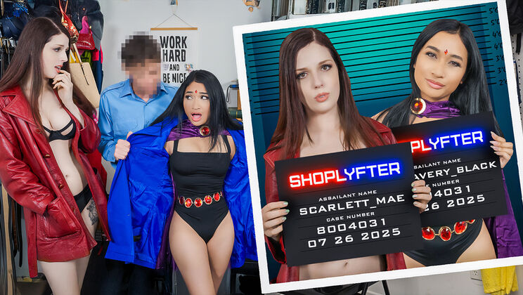 [Shoplyfter] - Case No. 8004031 - Petite Brunette Threesome with Double Blowjobs - Scarlett Mae - Rion King - Avery Black